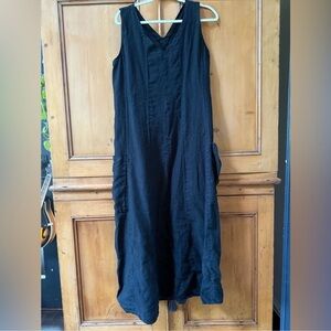 match point linen sleeveless maxi dress side pockets